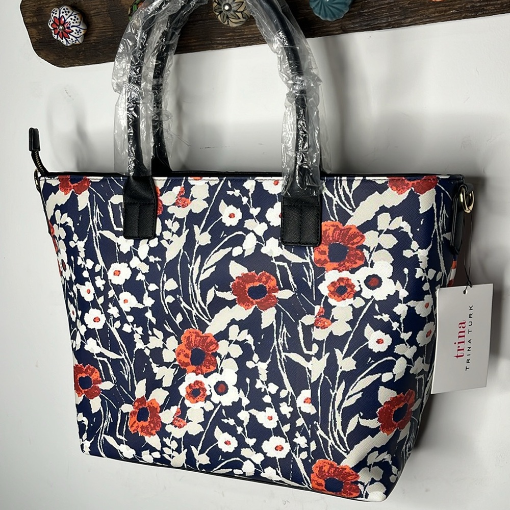 Trina Turk Floral Women's Tote Bag Large 18” x 13” Jardin De Paris - Picture 2 of 12